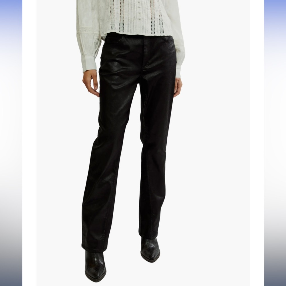 Free People Women's High Rise Nocturne Coated Black Jeans